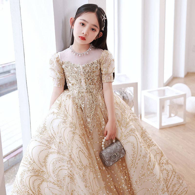 Gold Champagne Tulle Hostess Evening Gown For Girls: Perfect Attire For Piano Performances for wholesale on Faire1