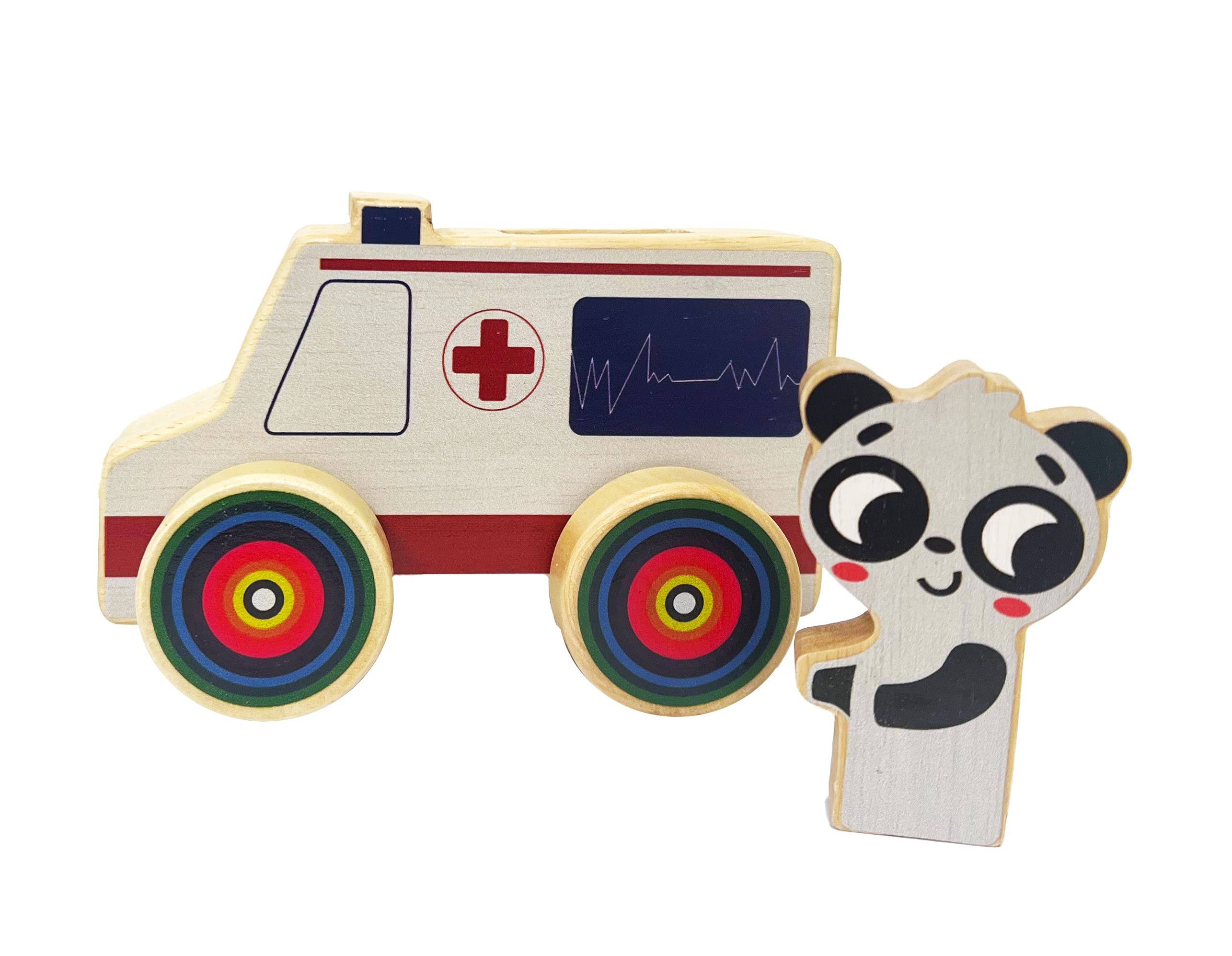 ToysLink - Wholesale Wood Toy - Kids - Wooden Mini Wheelie Emergency Vehicles with Animals1