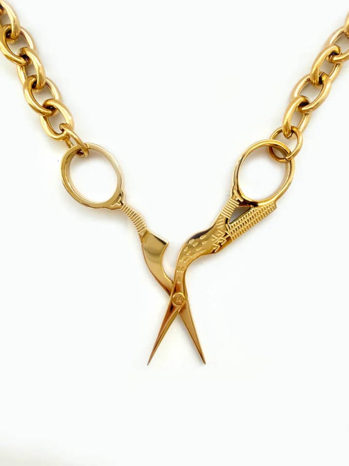 Stork Scissor Necklace in Gold for wholesale by Coco Clem