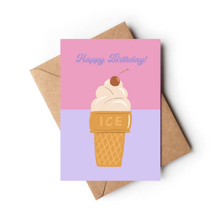 Happy Birthday Retro Ice Cream Sundae card for wholesale by Amanda Clarke Illustration