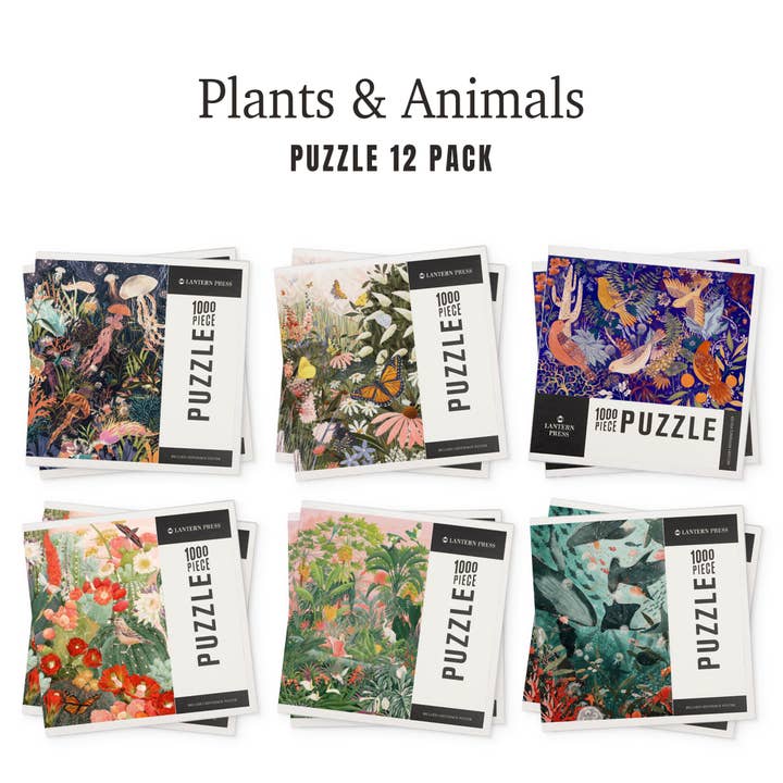 Lantern Press - Wholesale Puzzle - Adult - PUZZLE PACK Plants & Animals 1, Set of 12 Puzzles