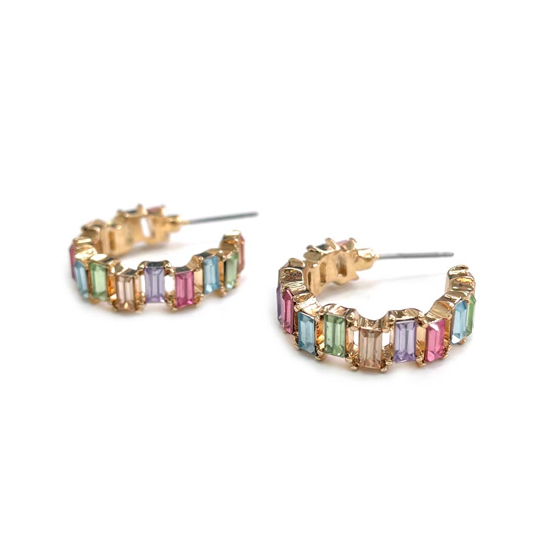 StarryNYC - Wholesale Hoop Earrings - Baguette Resin Stone Beads Linked C Shape Hoop Earrings4