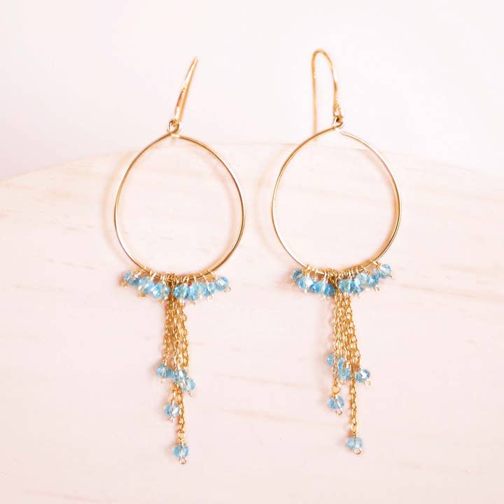 Aquamarine Mini Swing Hoop Earrings for wholesale by Parken Jewelry