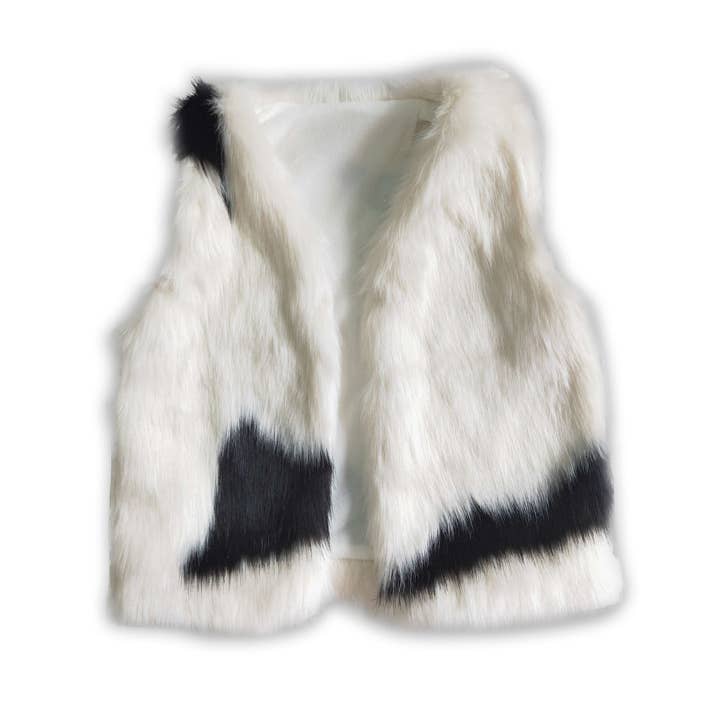 Cow print faux fur girls vest for wholesale by Yawoo Garments