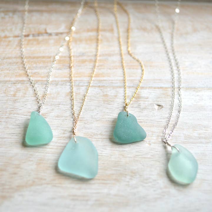 Salty But Sweet - Wholesale Pendant/Charm Necklace - Aqua Sea Glass Pendant