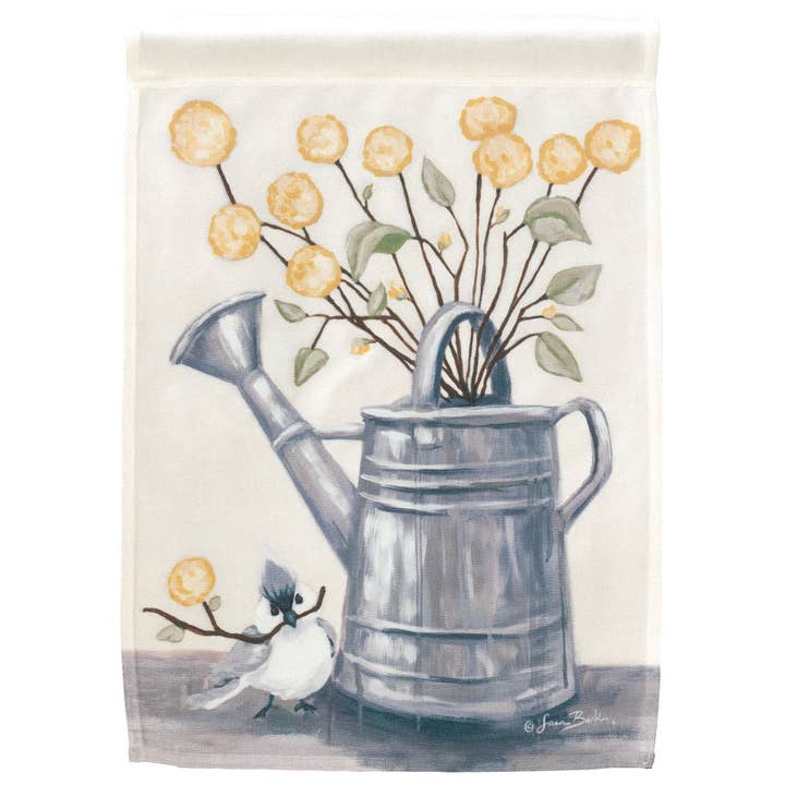 WATERING CAN SHARING FLOWERS PRINT FLAG for wholesale by Magnolia