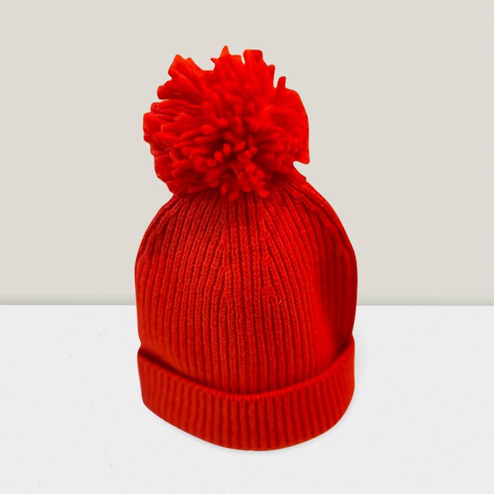 Red Fire Bobble Hat for wholesale by HomeLess Made