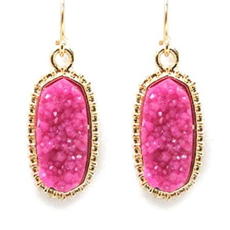 MiMi Wholesale - Vente Boucles d'oreilles pendantes - VE1442 Boucles d'oreilles pendantes ovales hexagonales en pierre druze6