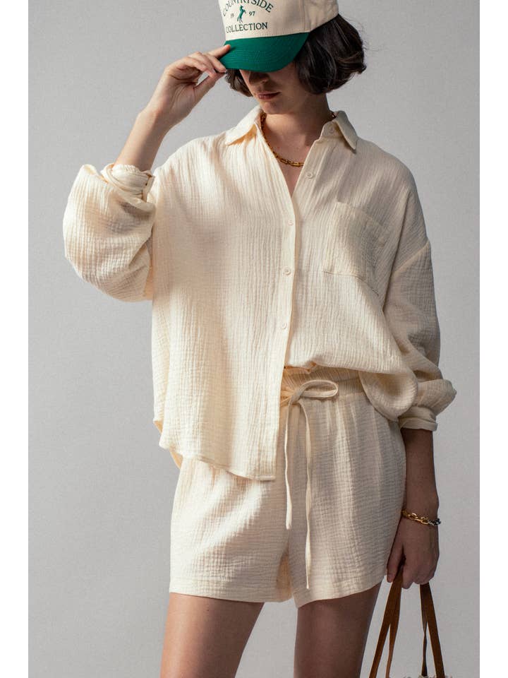 Urban Daizy - Wholesale Lounge Set - Women's - Crinkle Cotton Gauze Resort Button-Up Set31