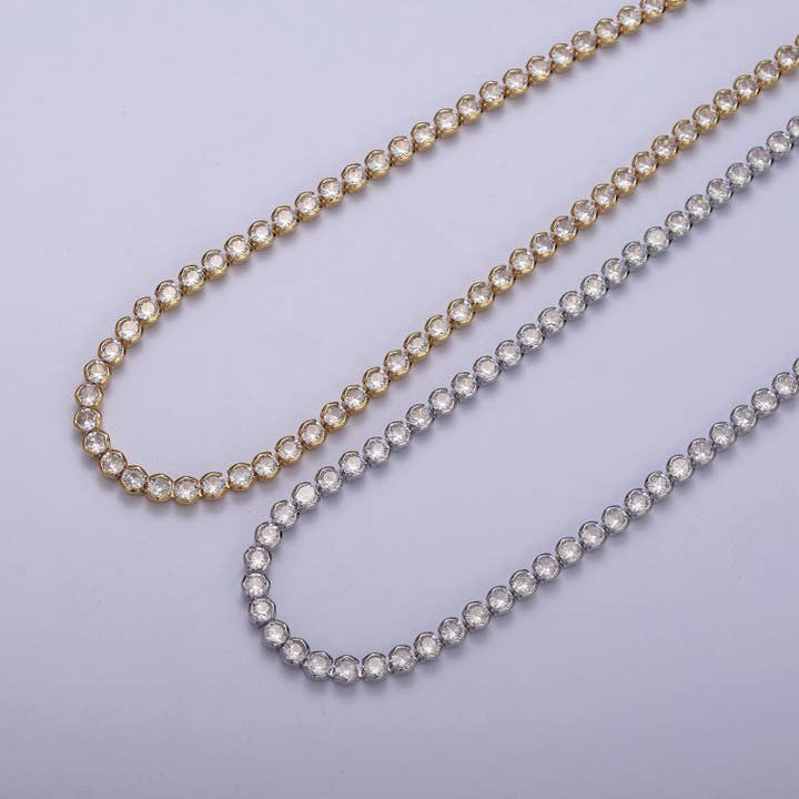 Aim Eternal - Wholesale Link & Chain Necklace - Round Cubic Zirconia Tennis Necklace , Diamond Necklace , 14K Gold Filled Tennis Adjustable Necklace, Gift for her WA-600