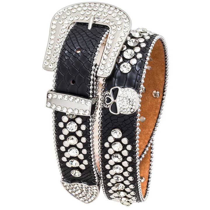 Rope & Spurs - Wholesale Belt - Women's - Crystal Skull Embellished Belt