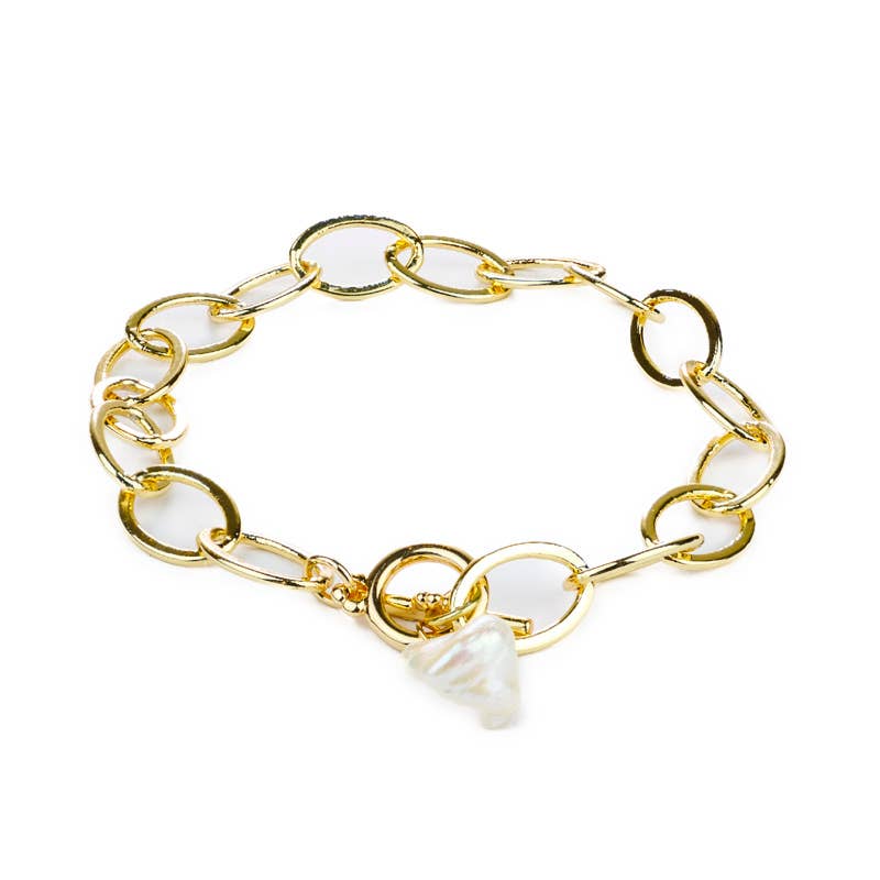 Mara Blak - Hidden Gems – wholesale Charm/dangle bracelet – Gold Link Chain Bracelet with Baroque Pearl – Sopho0