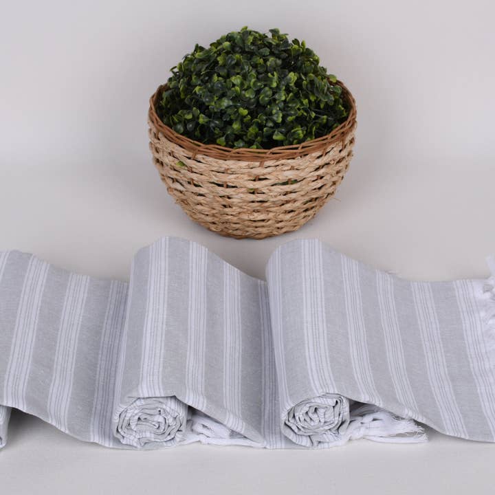 Organic Turkish Towels - Wholesale Beach Towel - Beach Towel, Light Gray Striped Towel, Pool Towel8