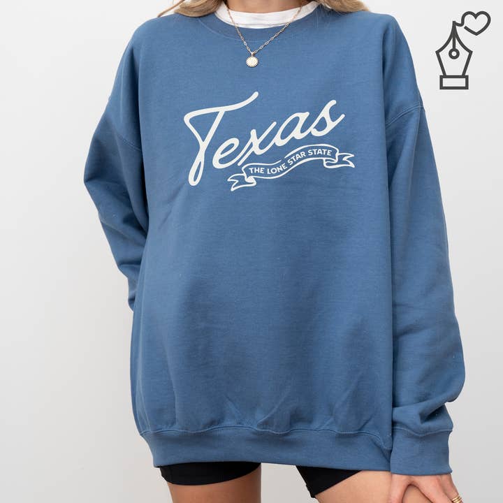 KylieBeth Designs - Vente Sweat-shirt à imprimés – femme - Sweat-shirt ras du cou Texas, fierté de l'État du Texas1