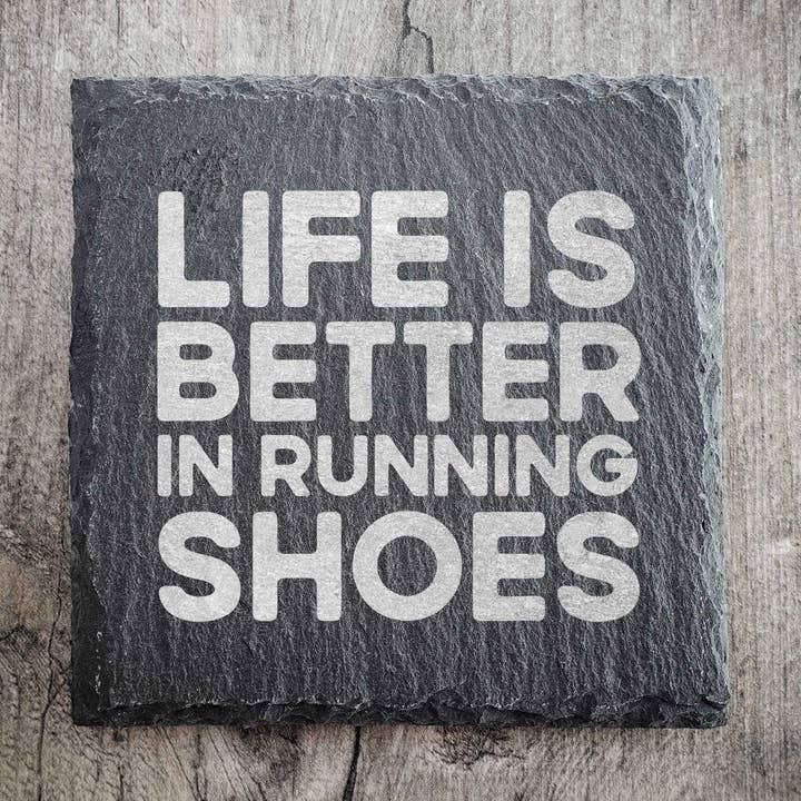 Life Is Better In Running Shoes Riven Slate Running Coaster for wholesale by EllieBeanPrints