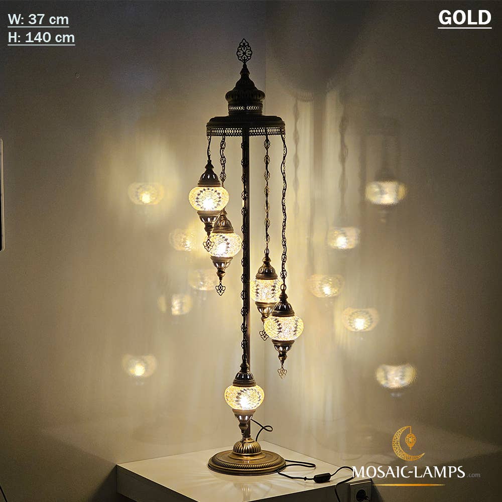 Mosaic Lamps - Wholesale Floor Lamp - 5 Globe Mosaic Floor Lamps, Medium Ball Turkish Mosaic Bedsi2