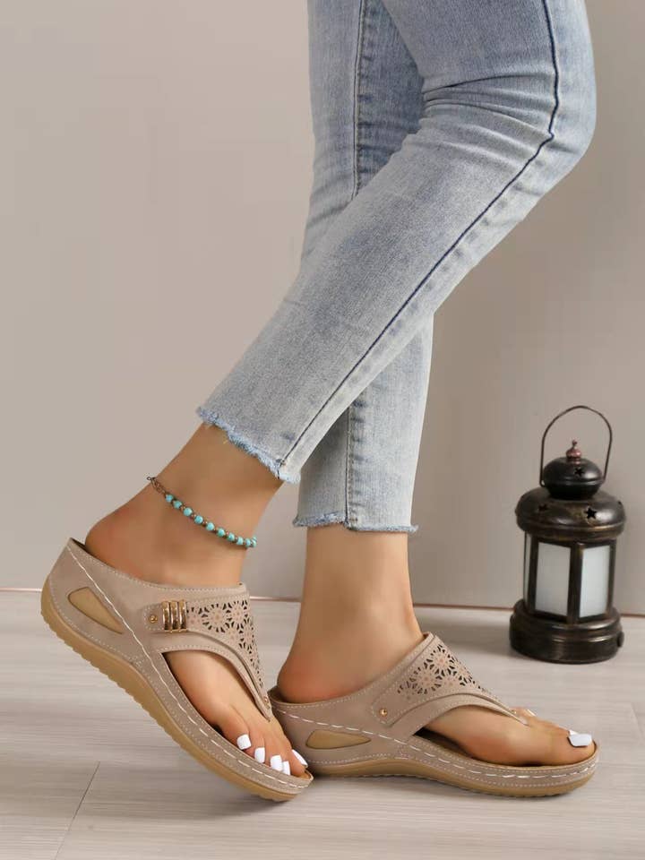 Comely Fashion - Wholesale Sandals - Women's - Hollow-out Pattern Flip-flops Wedge Sandals