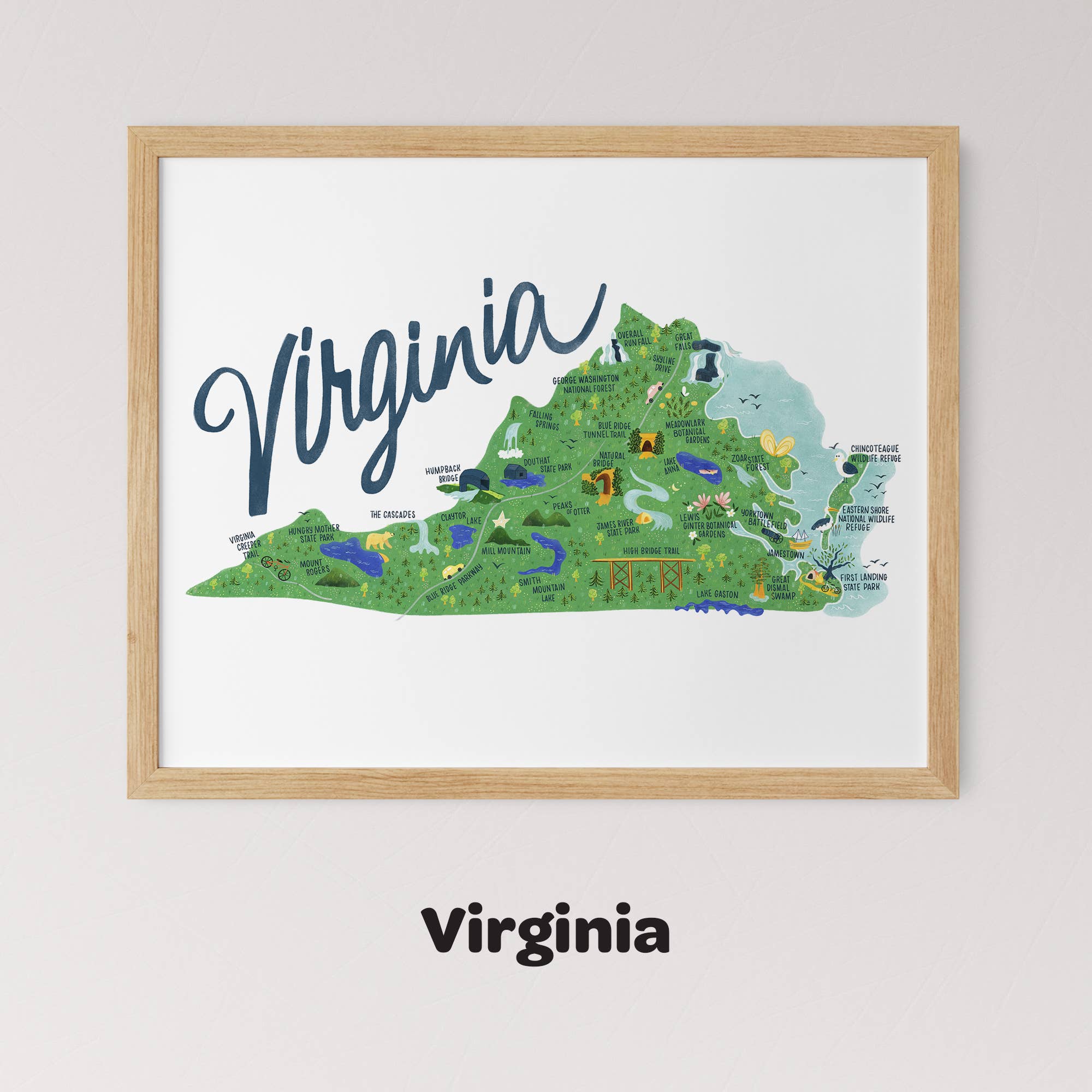 Cherilyn Colbert - Wholesale Art Print - Virginia Illustrated Map Art Print Wall Decor7