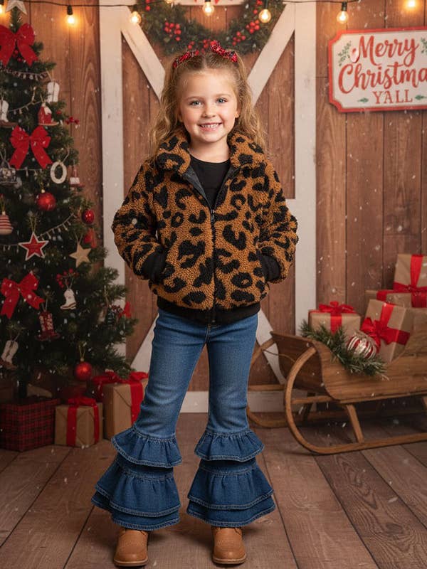 Kids Black/brown leopard print girls jacket DLH2644 for wholesale by luluclothes
