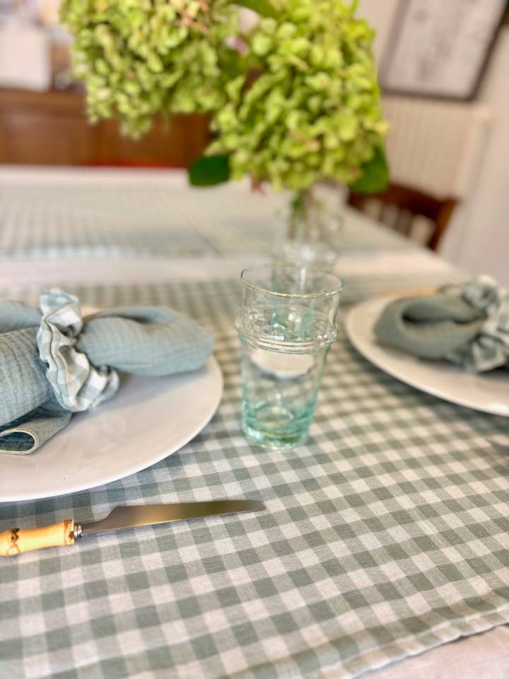 Vichy Green Grey Table Runner – Cotton Gauze – 50x150cm for wholesale by CHARMY