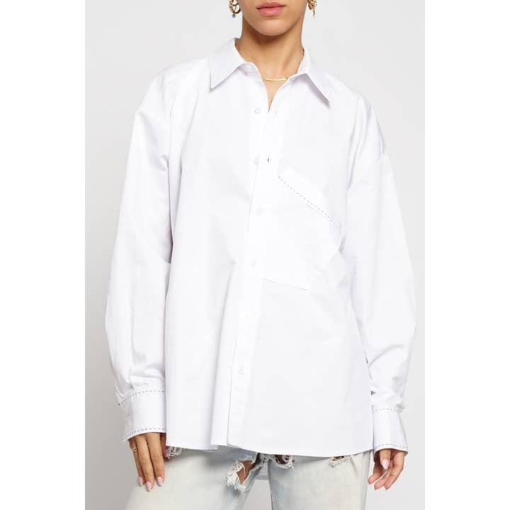 Weiss TOP MIT TASCHENSTICHDETAIL für den Großhandel auf Faire