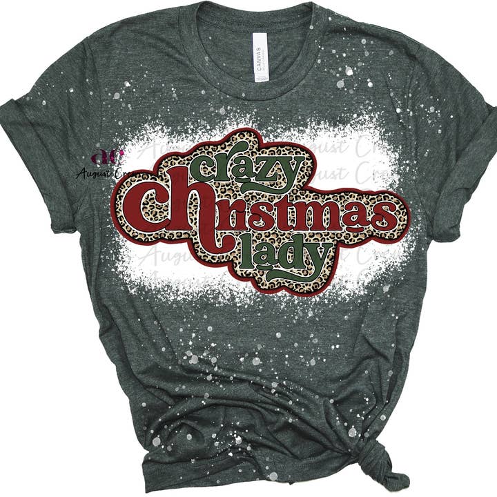 Crazy Christmas Lady| Leopard| T shirt (Bleached) for wholesale by August Crew