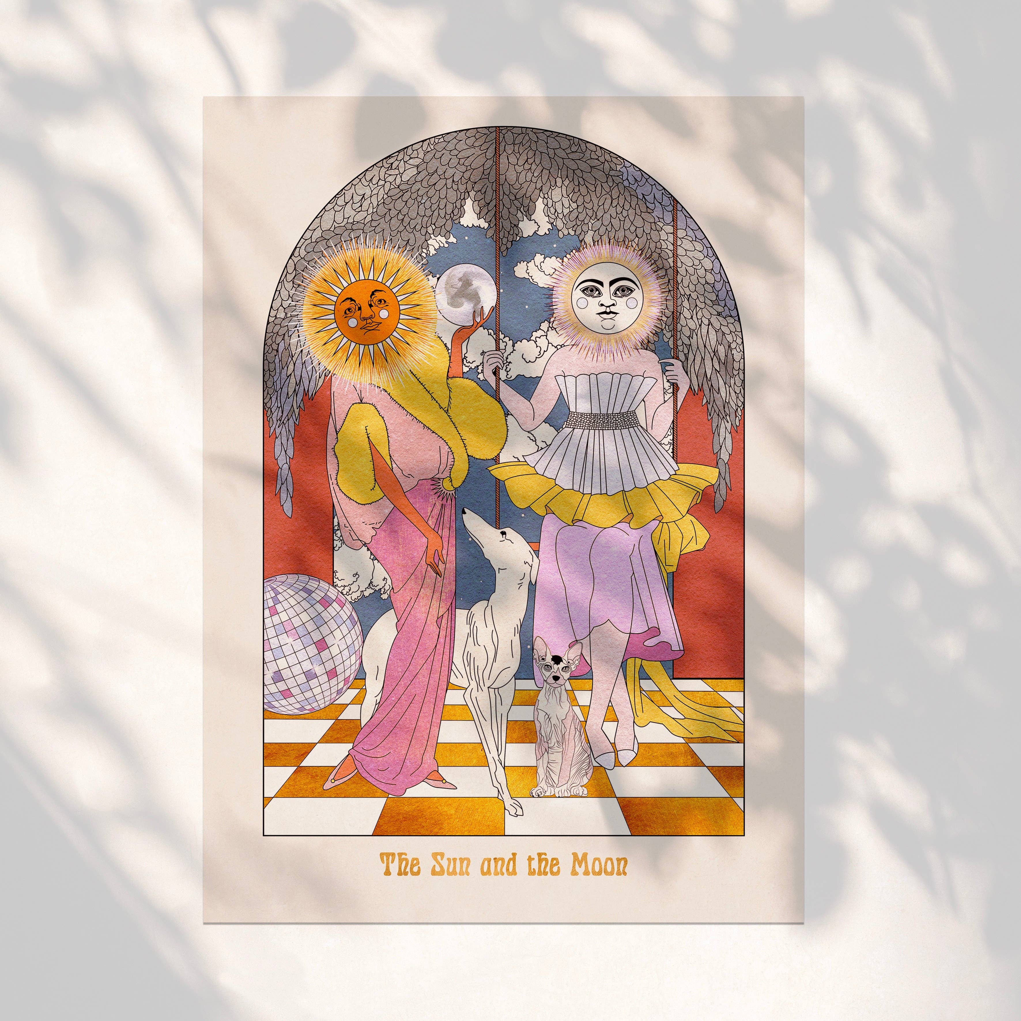 OMG Kitty – wholesale Art print – The Sun and the Moon Celestial Boho Style Tarot Art Print0