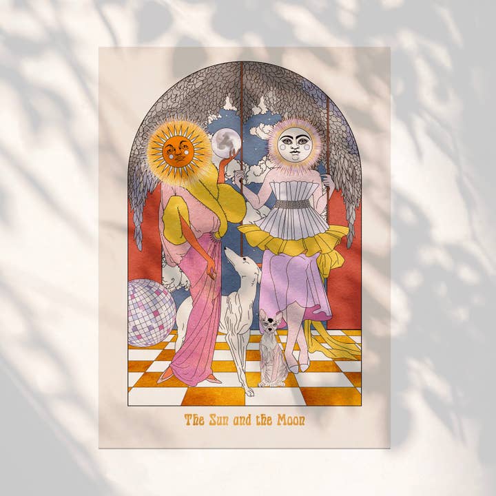OMG Kitty – wholesale Art print – The Sun and the Moon Celestial Boho Style Tarot Art Print