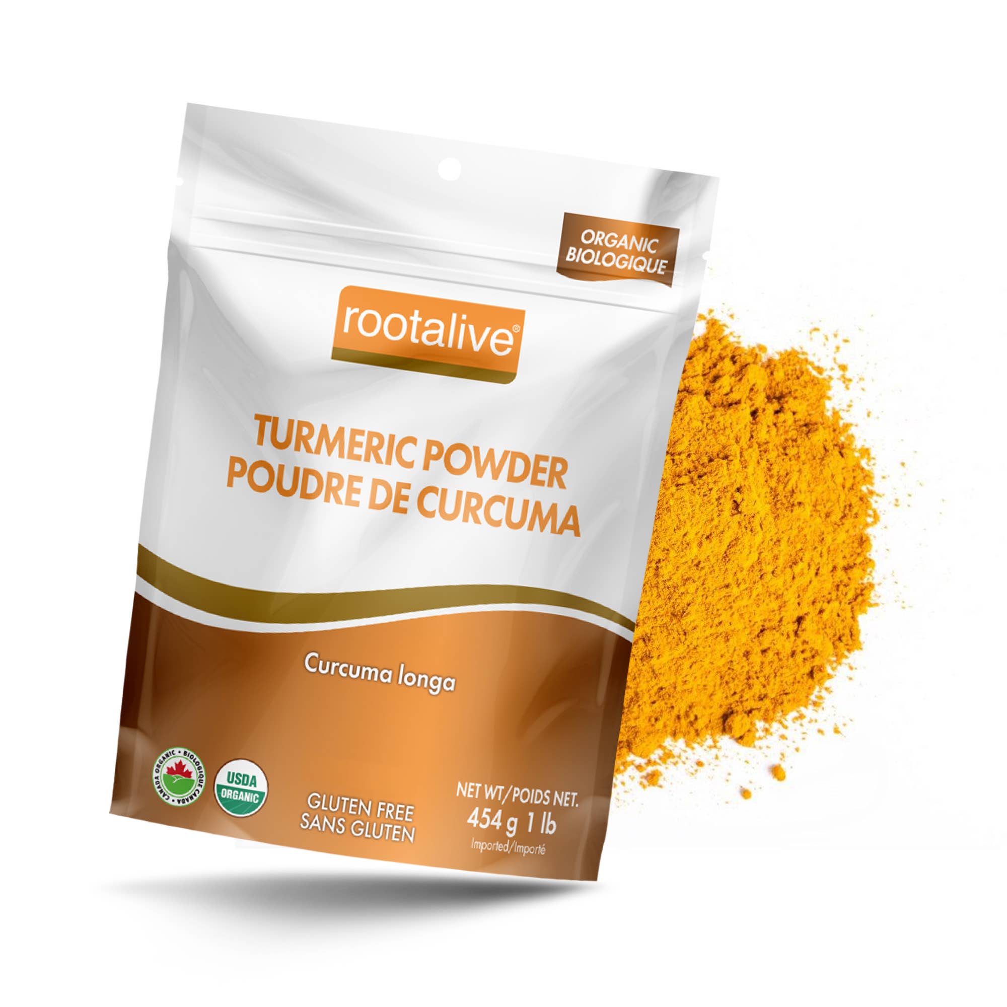 Rootalive USA Inc. - Vente Poudres protéinées/superaliments - Curcuma biologique en poudre 16 oz