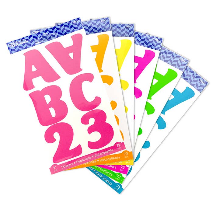 Alphabet et chiffre 2" couleur fluorescente (10 feuilles) pour la vente par BAZIC Products