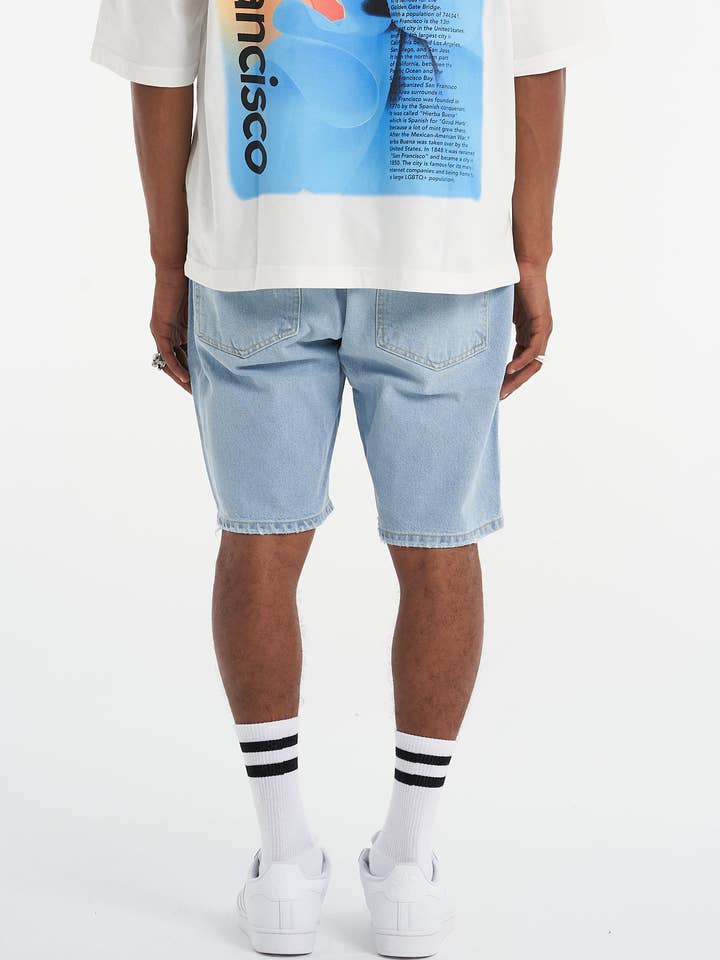 Short en jean bleu clair Premium Basic pour la vente par UNEFFECTED STUDIOS