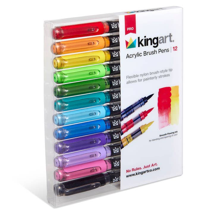 KINGART - Wholesale Marker - Acrylic Paint Brush Tip Pens - 12 Bright Colors11