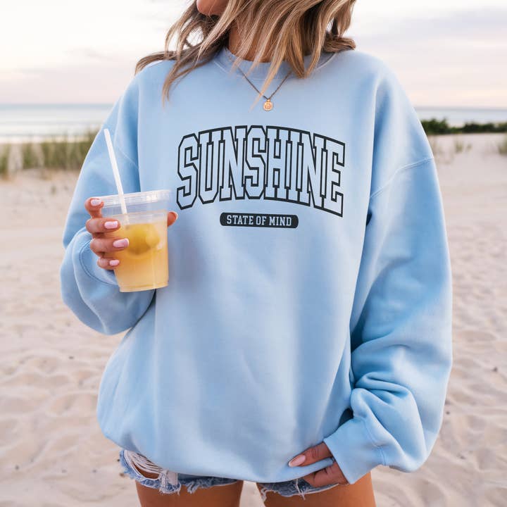 Black Sunshine State of Mind Crewneck Graphic Sweatshirt for wholesale by Trendznmore - Modern Graphic Apparel