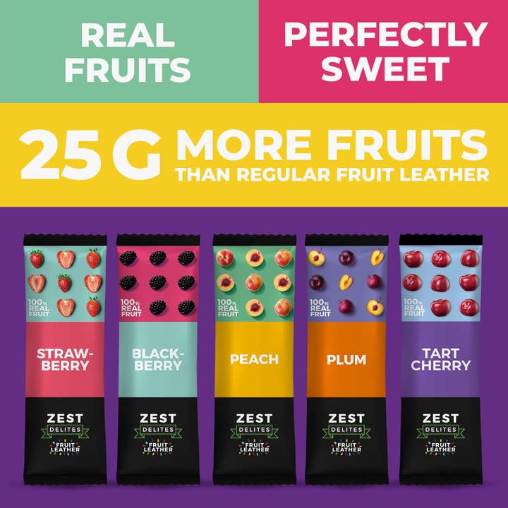Zest Delites - Wholesale Fruit Snacks - Zest Delites Fruit Leather Snacks 0.88 oz x 50 packs6
