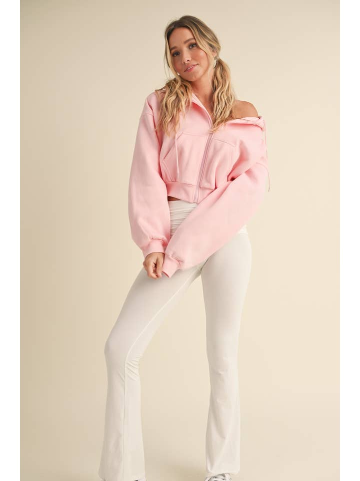 KIMBERLY C - Wholesale Hoodie - Women's - Cozy Fleece Oversized Crop Full Zip Hoodie