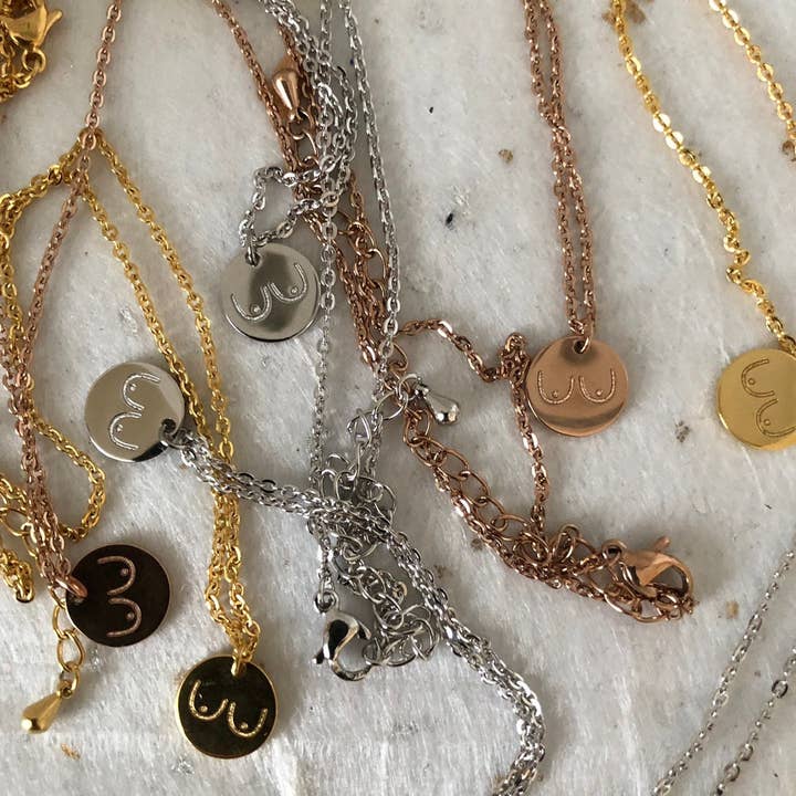 Roshni Desai & Things – wholesale Pendant/charm necklace – Boobs Necklace Breast Necklace Tits Necklace 16" Gold Boobs2