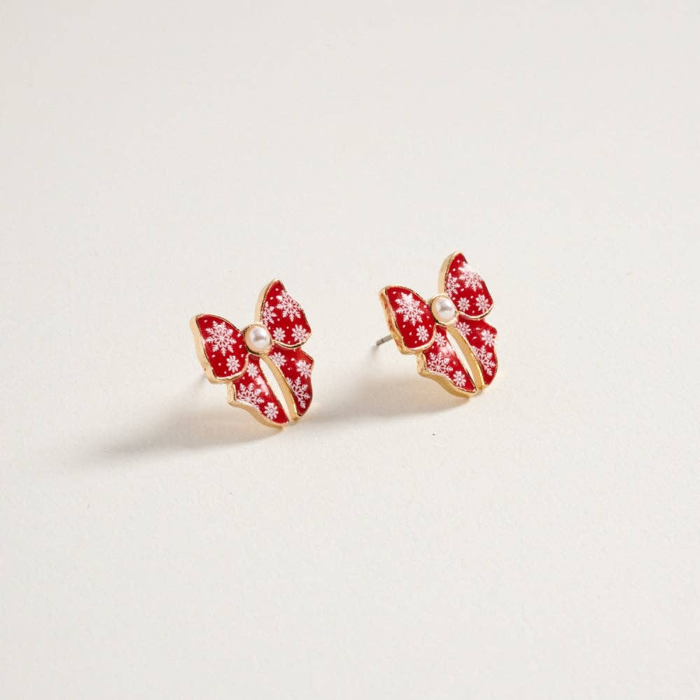 Designature New York - Wholesale Stud/Post Earrings - Christmas Pattern Ribbon with Pearl Post Earrings13