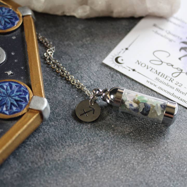 Moondust and Raven – wholesale Pendant/charm necklace – Sagittarius Crystal Vial Necklace, Zodiac Astrology Gift2