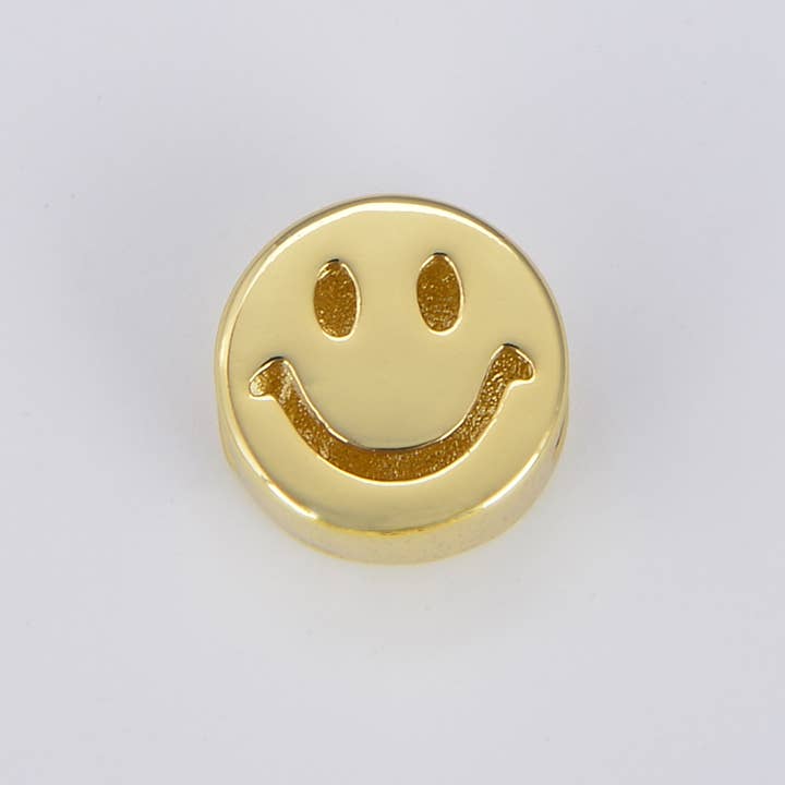 Beads Creation - Wholesale Individual Charm/Pendant - Gold Filled Smiley Bead, Happy Face Round Charm, BD104