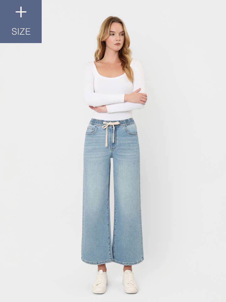 PLUS SUPER HIGH RISE ELASTIC WB CROP WIDE JEANS LV1895-P for wholesale by Lovervet by VERVET