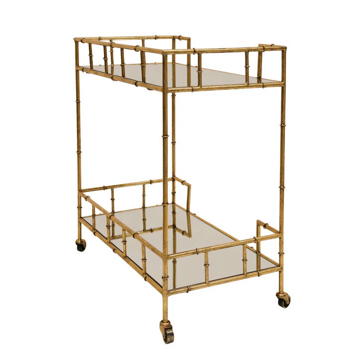 Sagebrook Home - Wholesale Bar Cart - Gold 31x28 in. Metal Mirrored Top 2-Tier Gold Metal Bar Cart