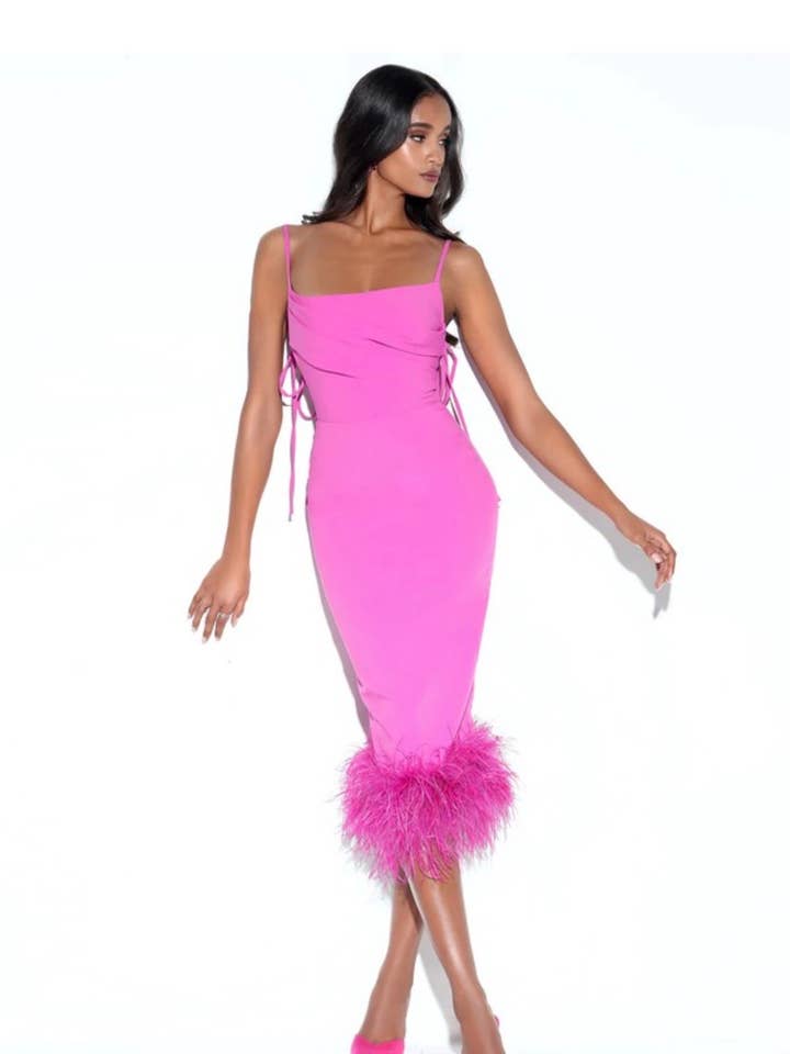 Hot Fuschia Feather Dress for wholesale by Boutique1979