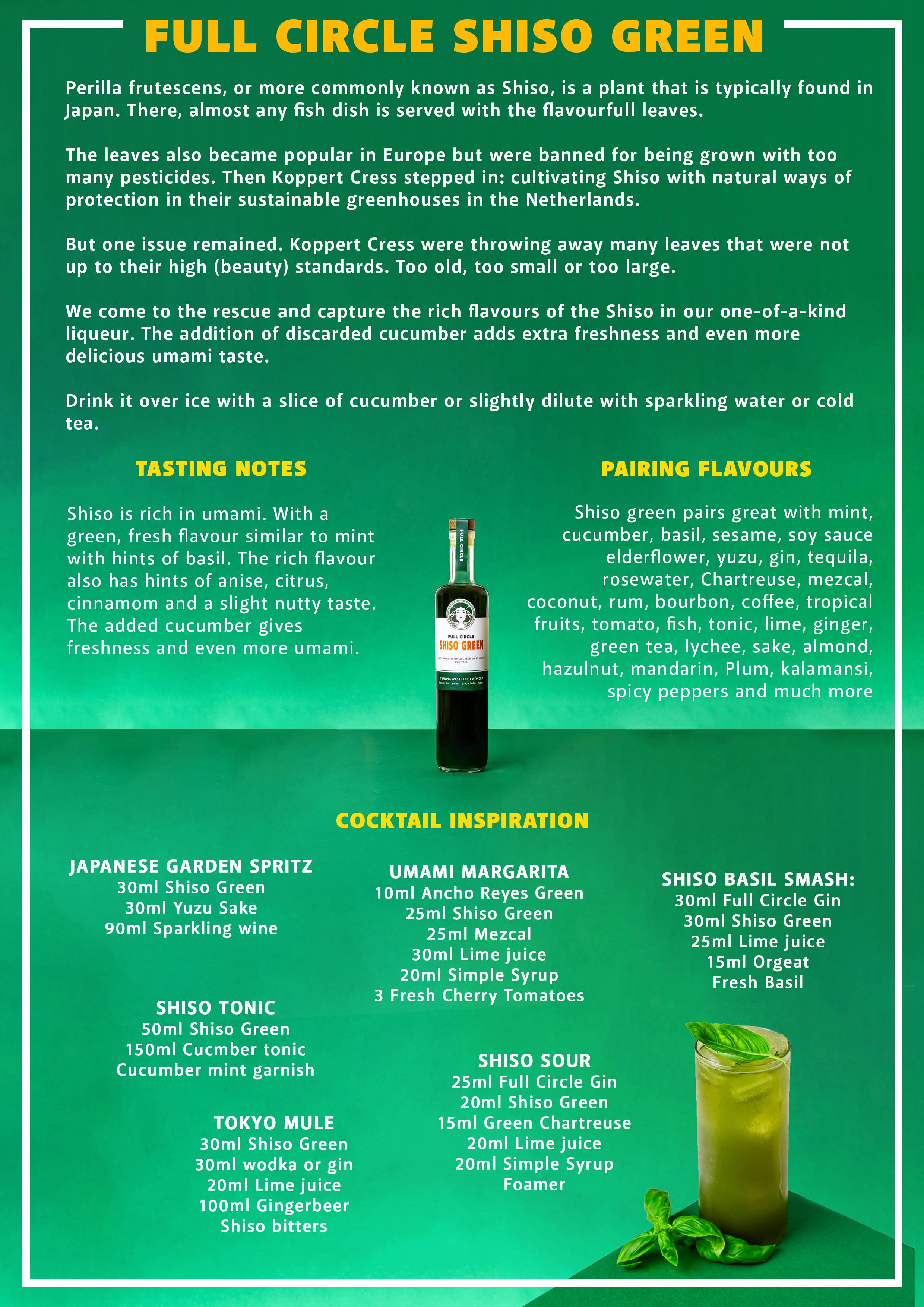 Full Circle - Wholesale Liqueur - Shiso Green 700 ml – Umami Liqueur from Shiso Leaves & Herbs7