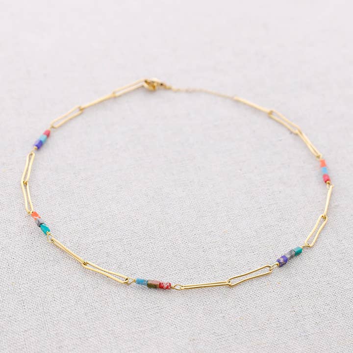 Necklace: Steel, Rectangular Rings, Stones for wholesale by Sonata