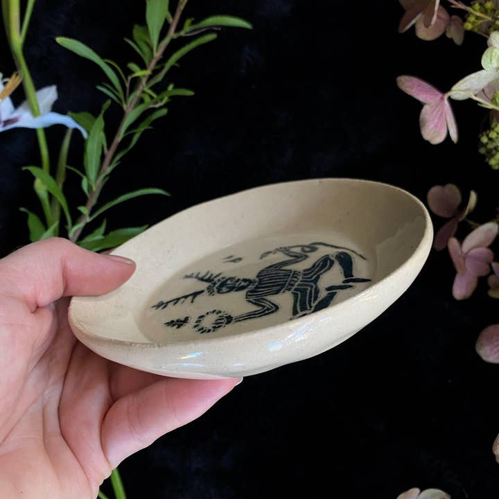 Keven Craft Rituals LLC - Wholesale Decorative Plate/Dish/Bowl - Green Sgraffito Cernnunos Ceramic Offering Plates1