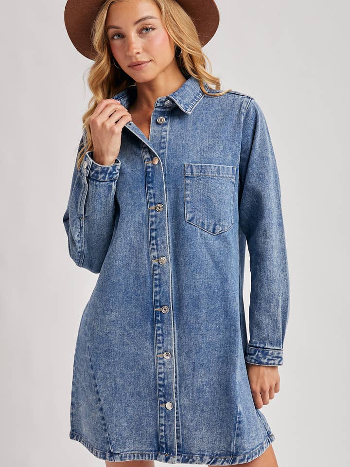 Bluivy - Wholesale Dress – Women's - DENIM BUTTON DOWN SHIRT DRESS12