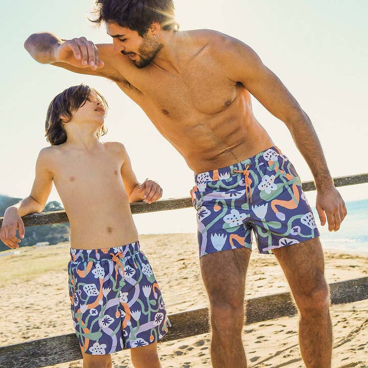 Nan's Backyard Boys Swim Shorts in Navy for wholesale on Faire1