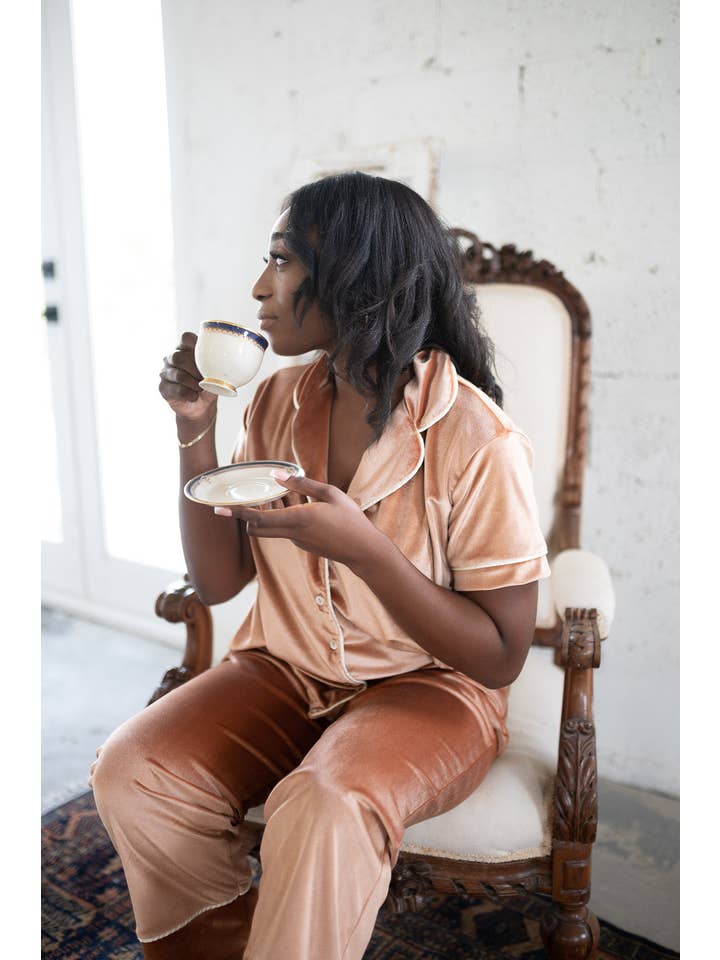 Manifiesto - Vendita all'ingrosso Completo loungewear - Donna - Set da salotto in velluto Marina Peach3