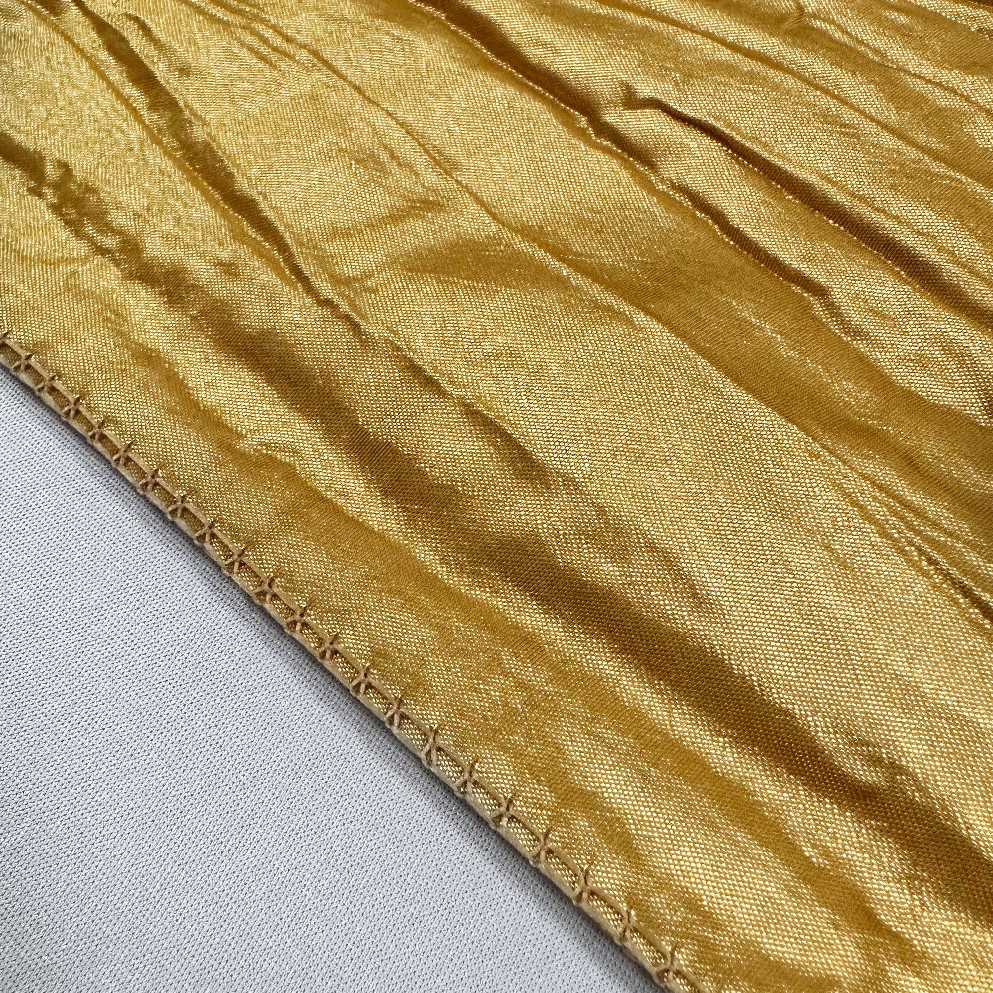 YOUR CHAIR COVERS - Wholesale Tablecloth - 132 inch Crinkle Taffeta Round Tablecloth Gold4
