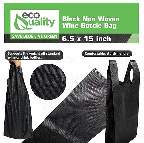 EcoQuality – Saco de mercearia/compras por atacado – Sacola preta reutilizável em tecido não tecido para uma garrafa de vinho3